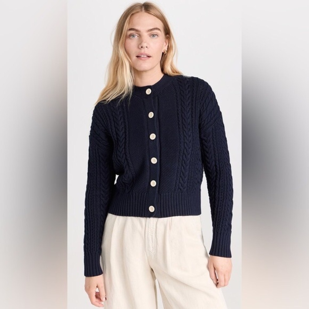 Alex Mill Nico Navy Cable Knit Cardigan Sweater Extra Small XS Cotton